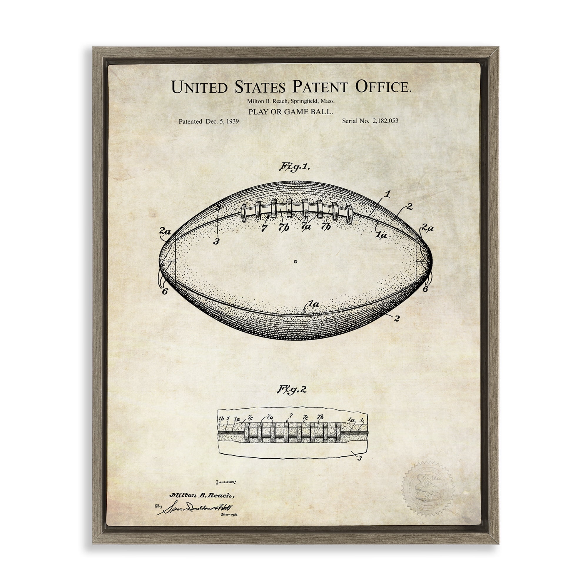 Stupell Industries American Football Sports Blueprint Sports Painting Brown Floater Framed Canvas Art Print Wall Art, 17 x 21