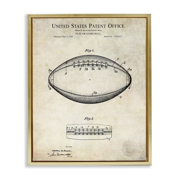 Stupell Industries American Football Sports Blueprint Sports Painting Gold Floater Framed Canvas Art Print Wall Art, 17 x 21