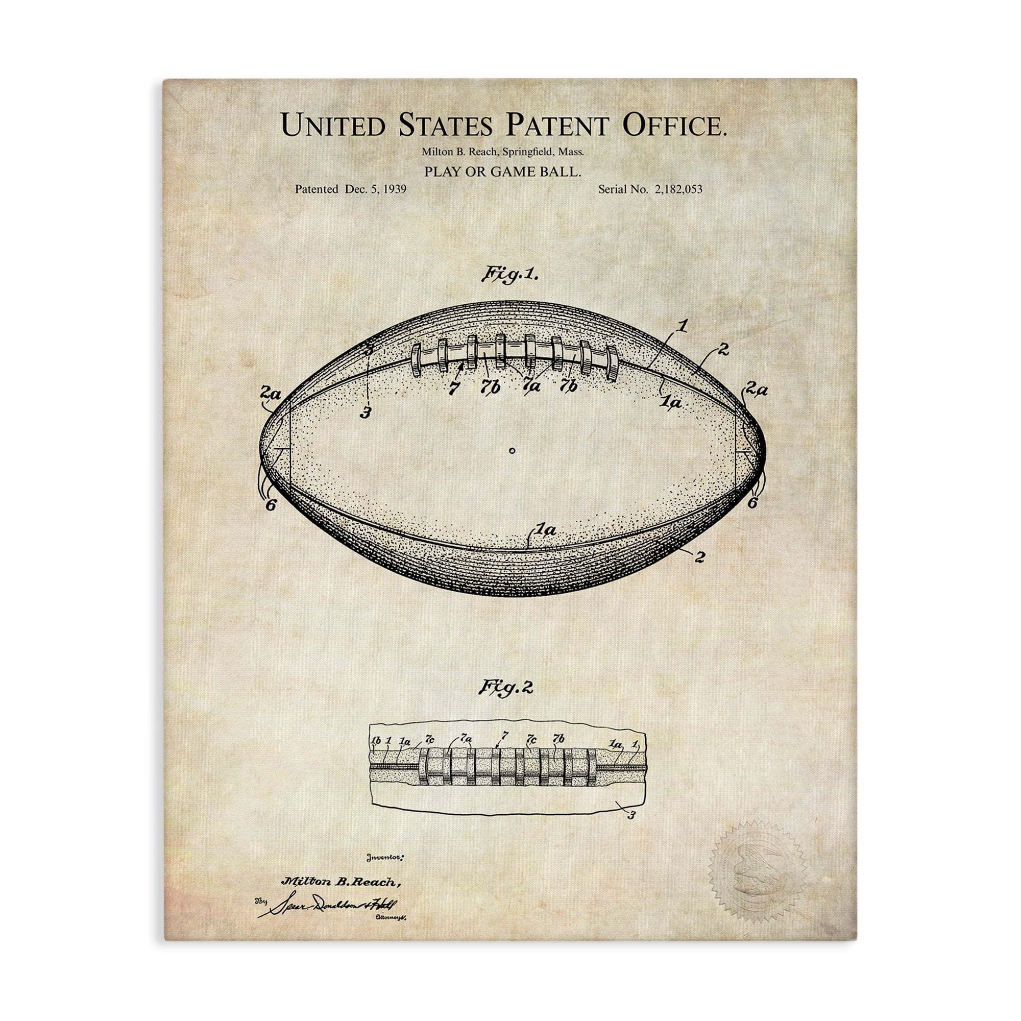 Stupell Industries American Football Sports Patent Diagram Blueprint Design Canvas Wall Art, 24 x 30, Design by Karl Hronek