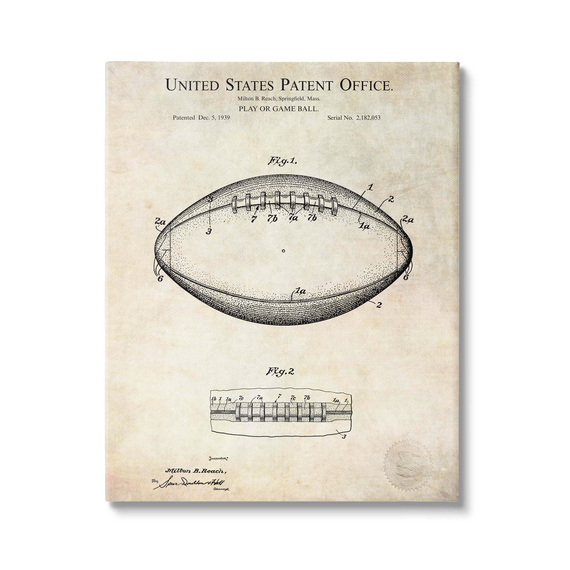 Stupell Industries American Football Sports Patent Diagram Blueprint Design Canvas Wall Art, 36 x 48, Design by Karl Hronek