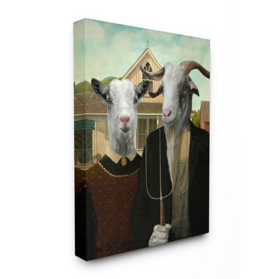 Stupell Industries American Goat Gothic Parody Country Farm Animal Canvas Wall Art Design by Philippe Tyberghien, 16" x 20"