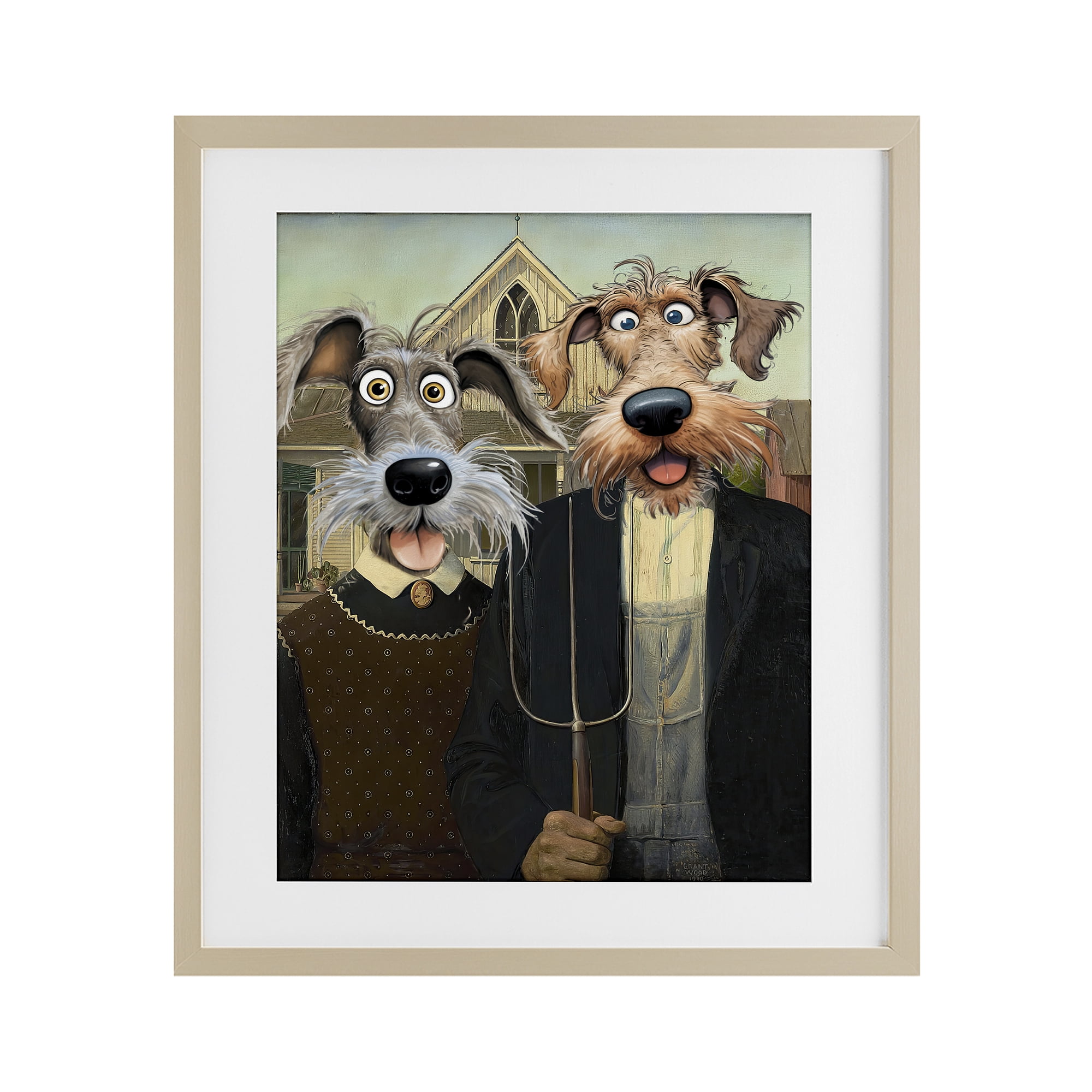 Stupell Industries American Gothic Pups Birch Framed Print Under Glass, design by Tina LeCour