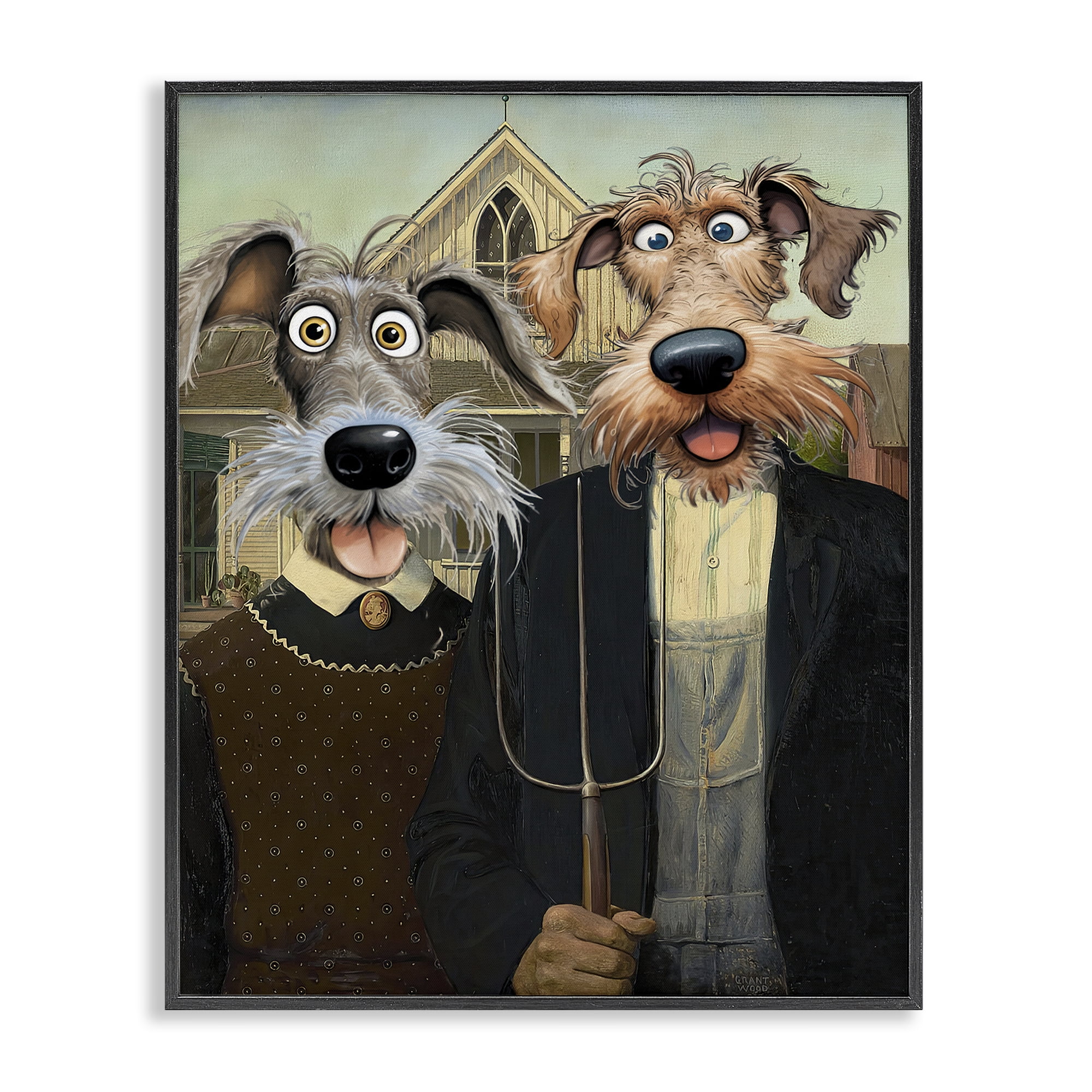 Stupell Industries American Gothic Pups Black Framed Giclee Art, design by Tina LeCour