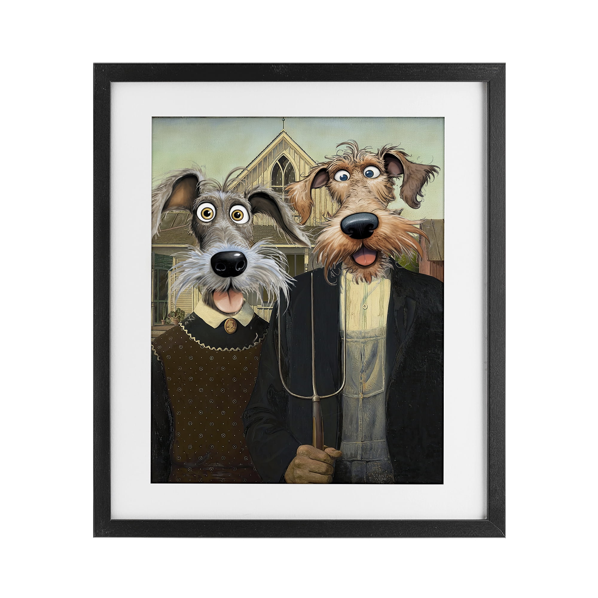 Stupell Industries American Gothic Pups Black Framed Print Under Glass, design by Tina LeCour