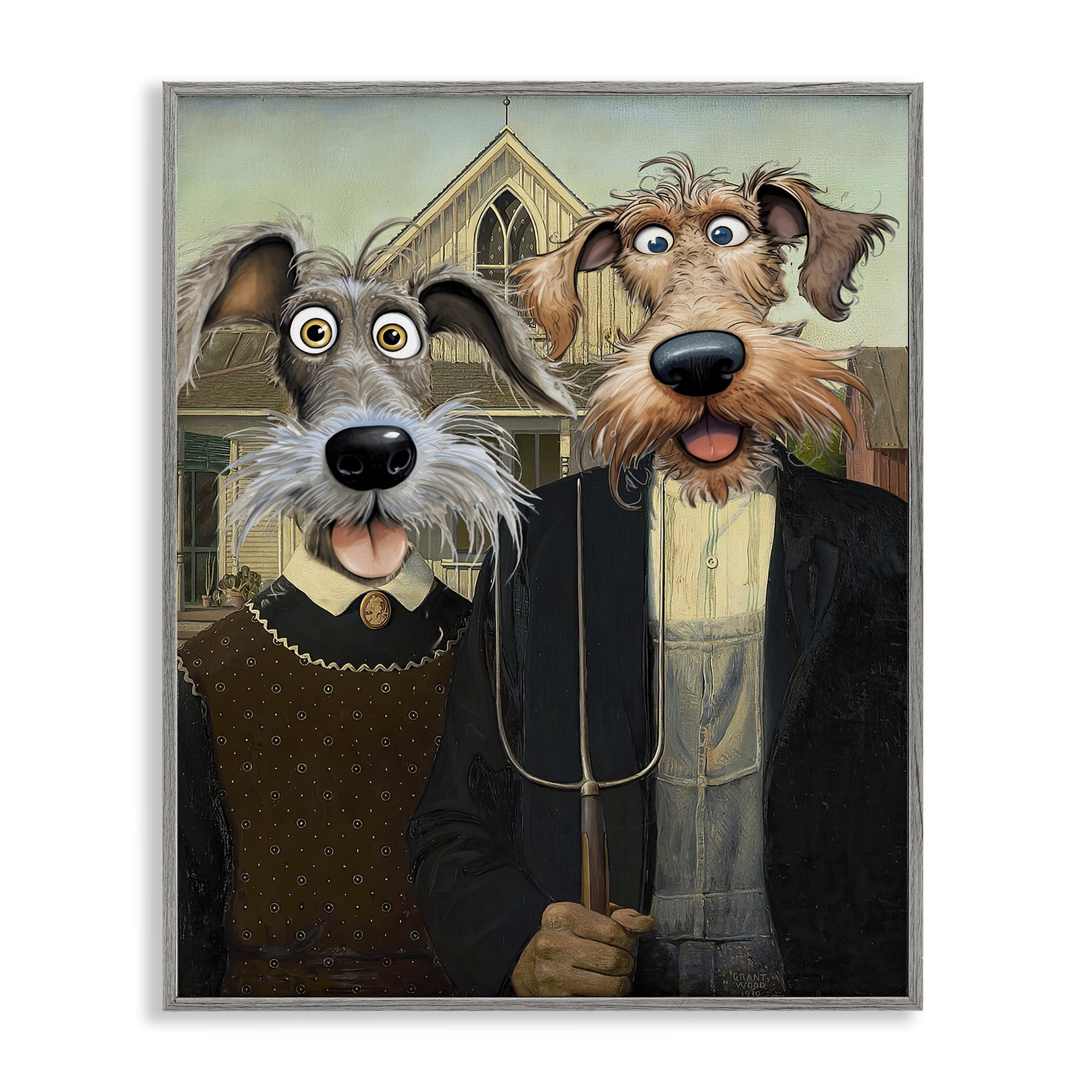 Stupell Industries American Gothic Pups Gray Framed Giclee Art, design by Tina LeCour