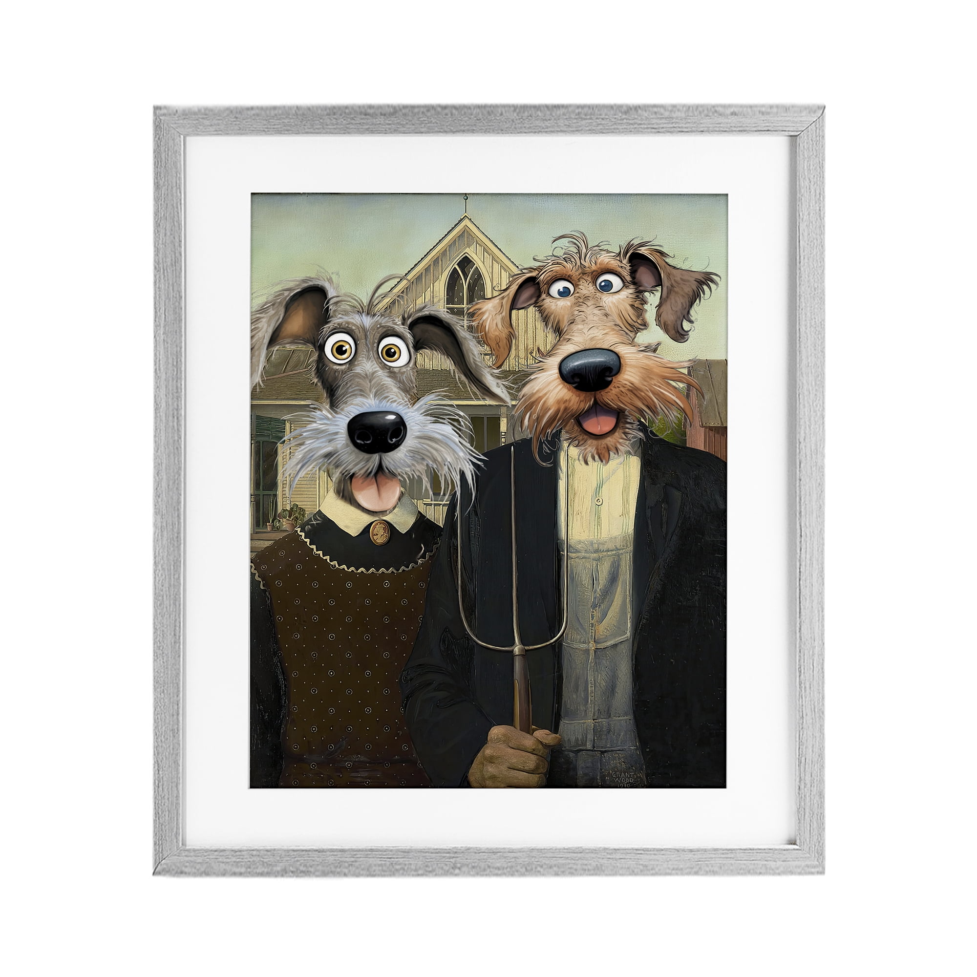Stupell Industries American Gothic Pups Gray Framed Print Under Glass, design by Tina LeCour