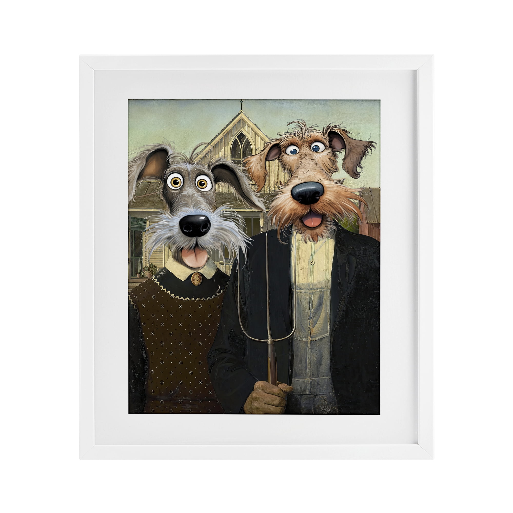 Stupell Industries American Gothic Pups White Framed Print Under Glass, design by Tina LeCour