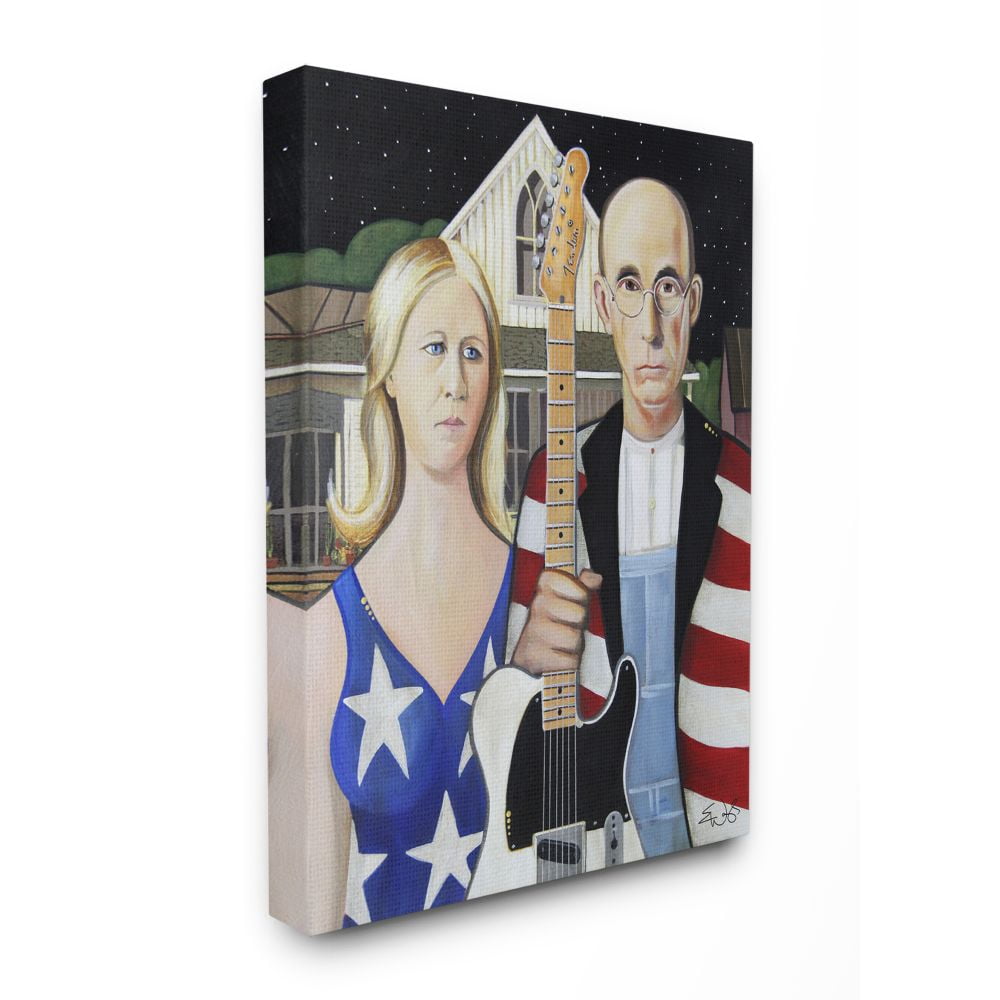 Stupell Industries American Gothic Rock Stars Classical Parody Modern Painting Canvas Wall Art by Eric Waugh