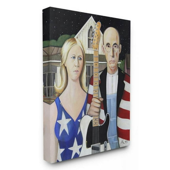 Stupell Industries American Gothic Rock Stars Classical Parody Modern Painting Canvas Wall Art by Eric Waugh