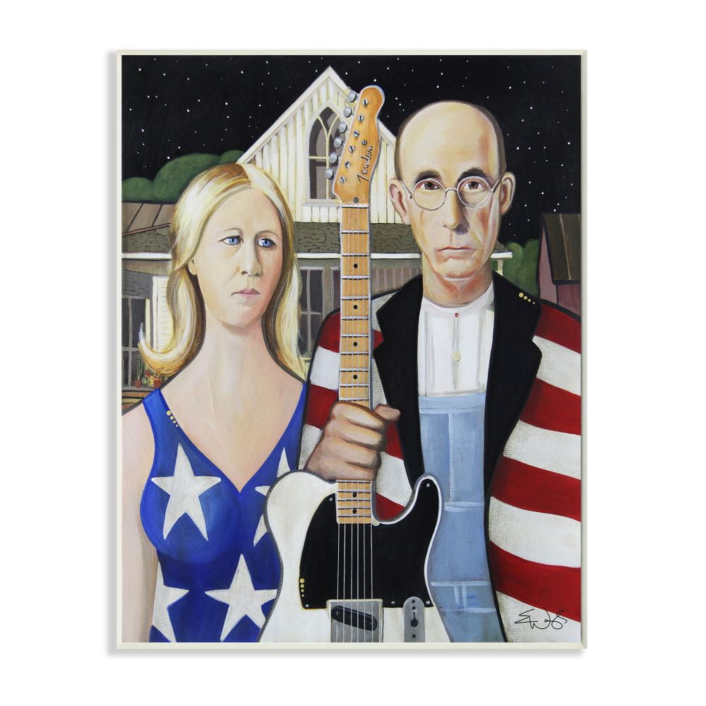 Stupell Industries American Gothic Rock Stars Classical Parody Modern Painting Wall Plaque by Eric Waugh