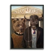 Stupell Industries American Gothic Stock Market Bull Bear Parody Black Framed by Lucia Heffernan