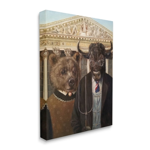Stupell Industries American Gothic Stock Market Bull Bear Parody Canvas Wall Art by Lucia Heffernan