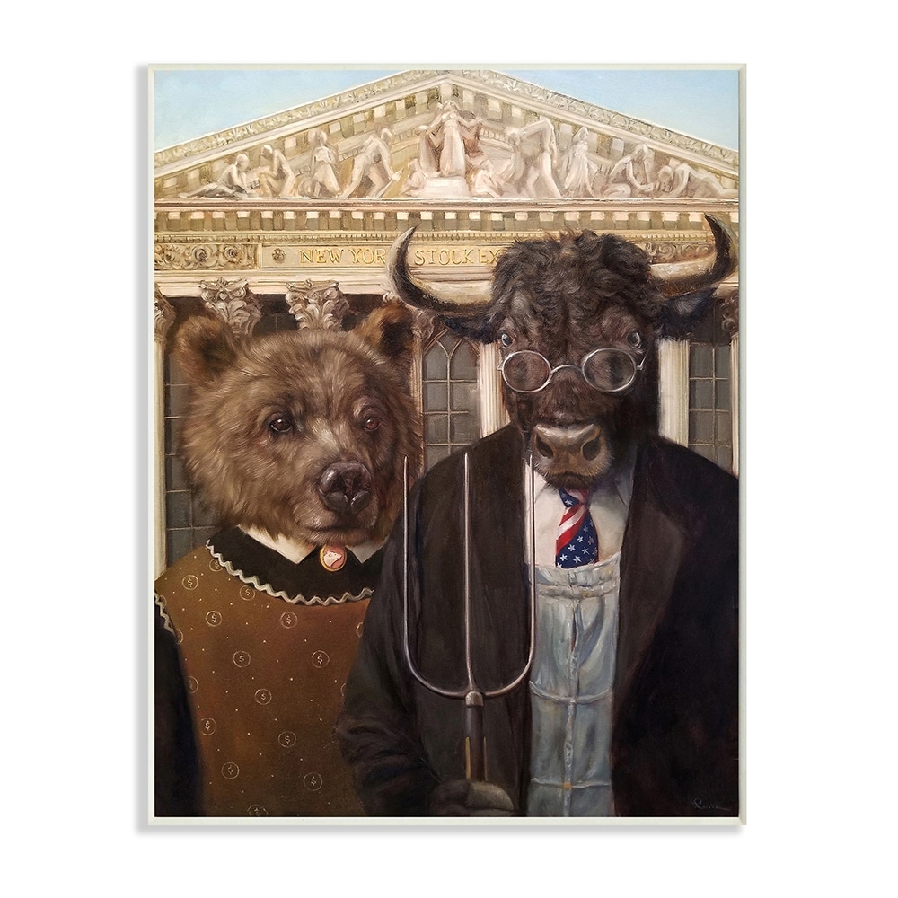 Stupell Industries American Gothic Stock Market Bull Bear Parody Wall Plaque by Lucia Heffernan
