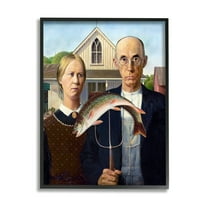 Stupell Industries American Gothic with Fish Animals & Insects Painting Black Framed Art Print Wall Art, 11 x 14