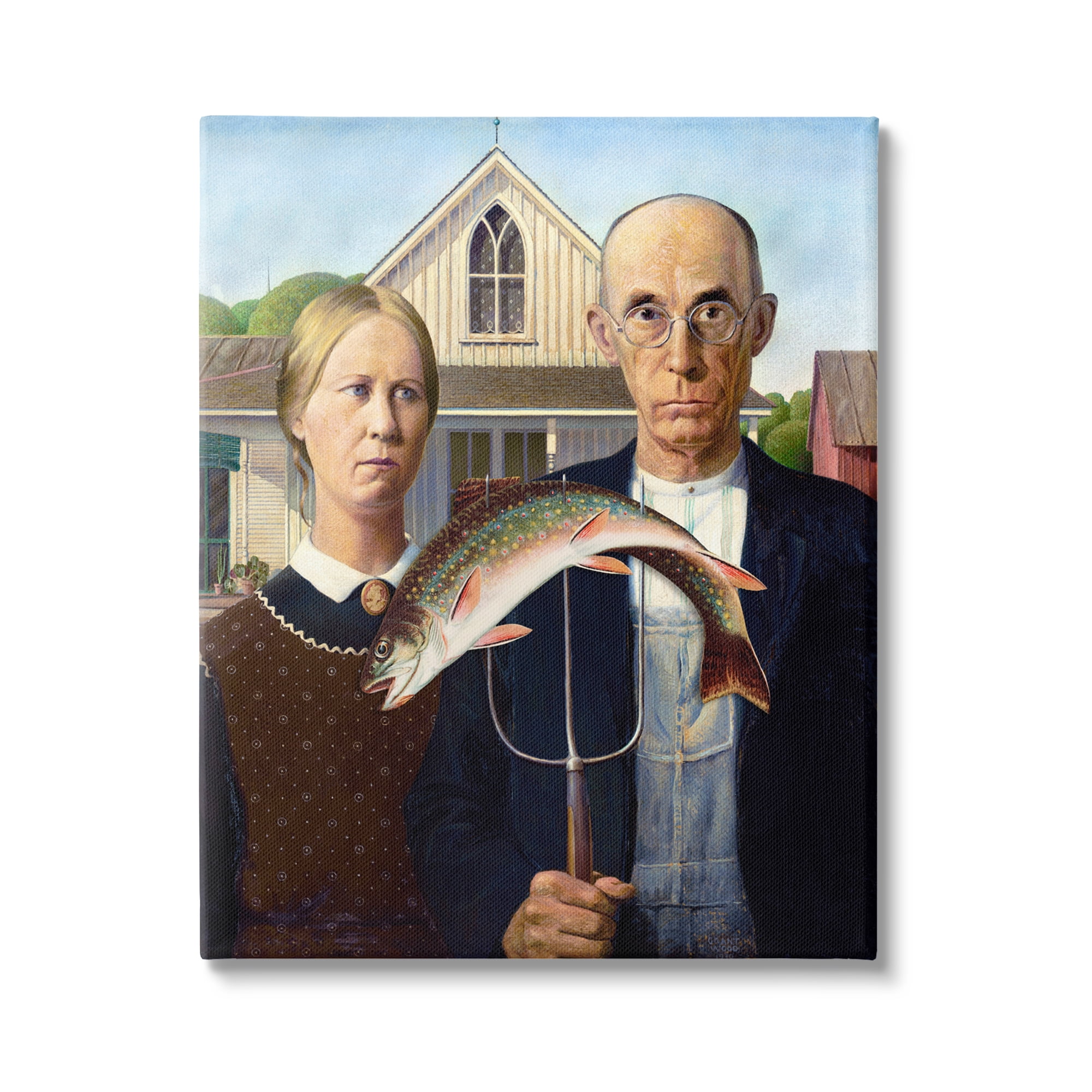 Stupell Industries American Gothic with Fish Animals & Insects Painting Gallery Wrapped Canvas Print Wall Art, 24 x 30