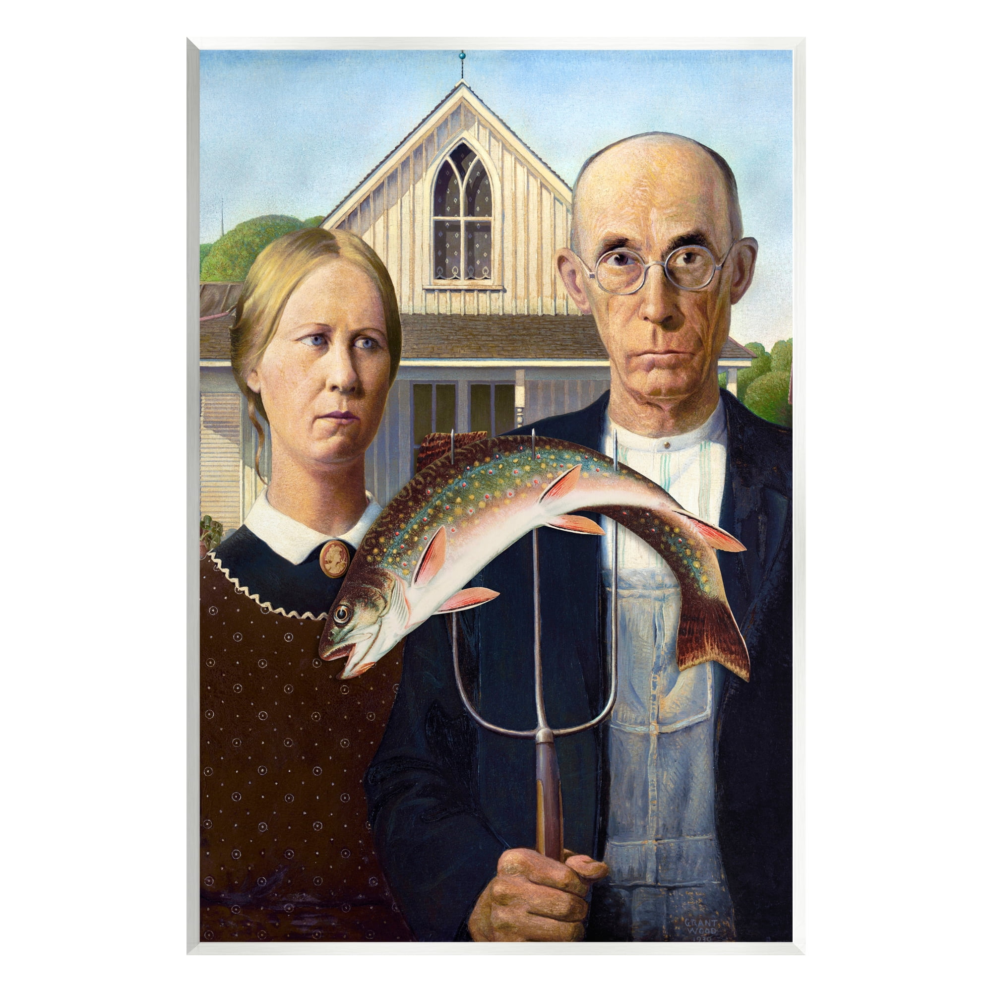 Stupell Industries American Gothic with Fish Animals & Insects Painting Unframed Art Print Wall Art, 13 x 19