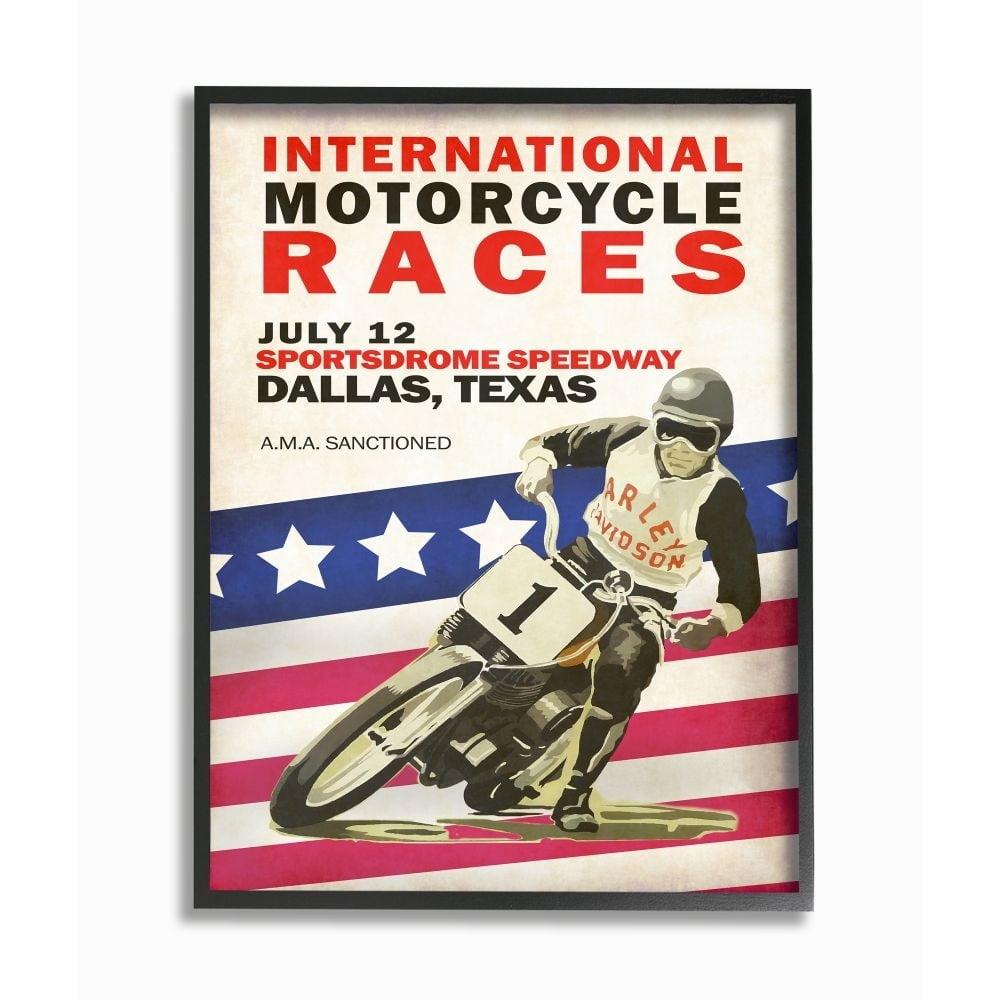 Stupell Industries American Motor Racing Sports Bike Vintage Poster Framed Wall Art Design by Mark Rogan, 24" x 30", Black Framed