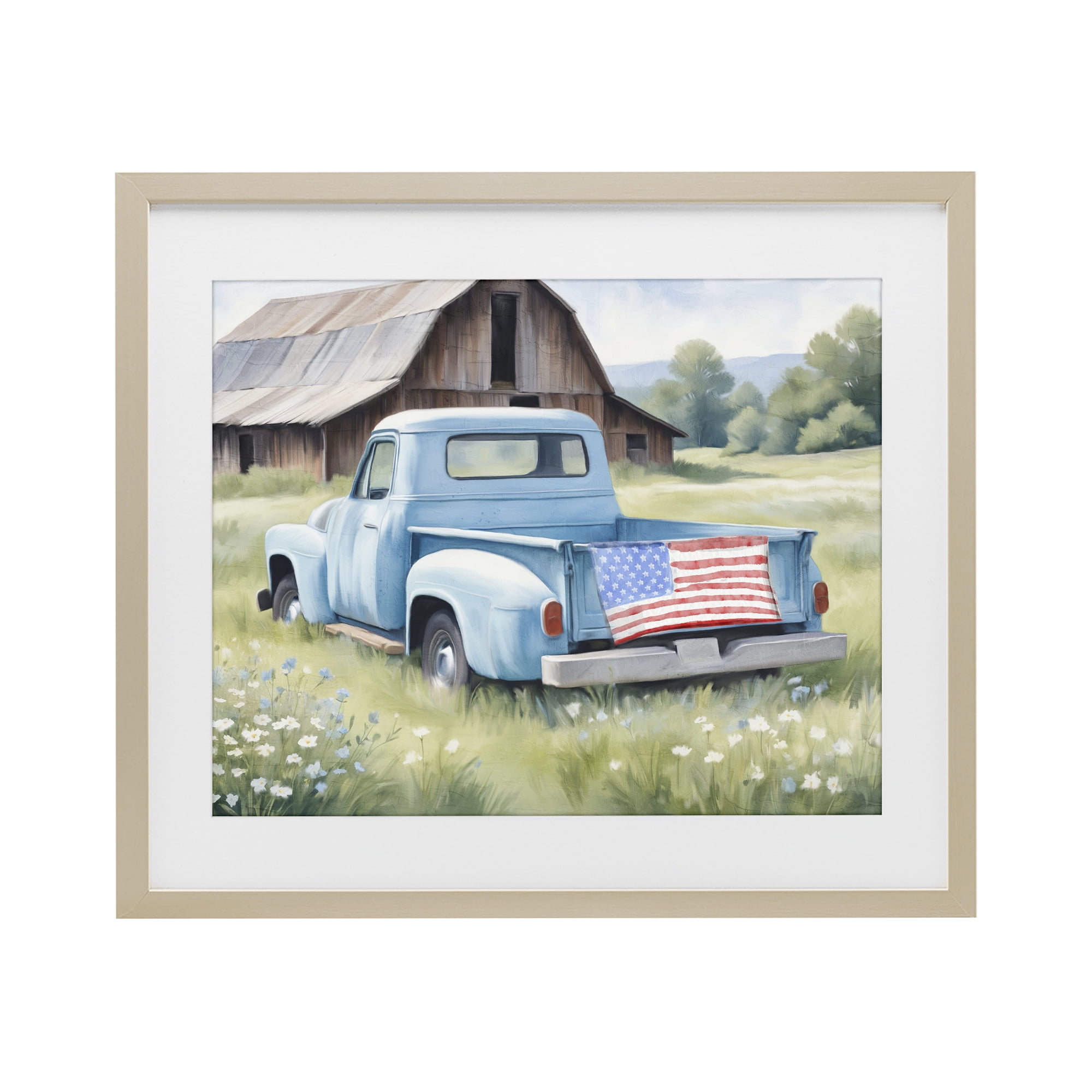 Stupell Industries American Pride Truck on Farm Birch Framed Print Under Glass, design by Kim Allen
