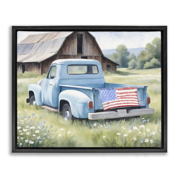Stupell Industries American Pride Truck on Farm Black Framed Floater Canvas Wall Art, design by Kim Allen