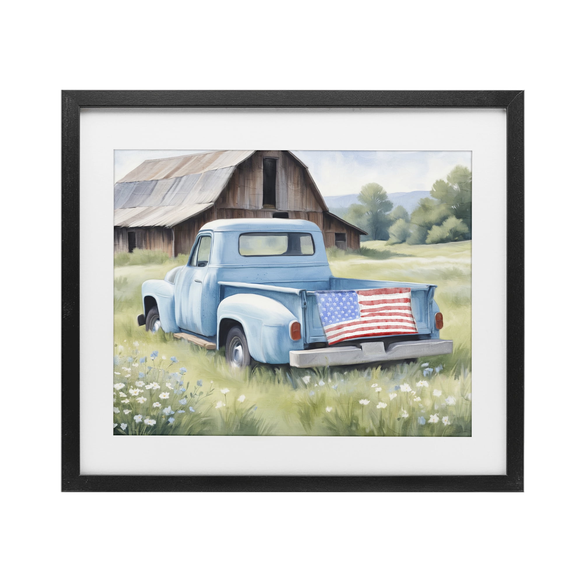 Stupell Industries American Pride Truck on Farm Black Framed Print Under Glass, design by Kim Allen