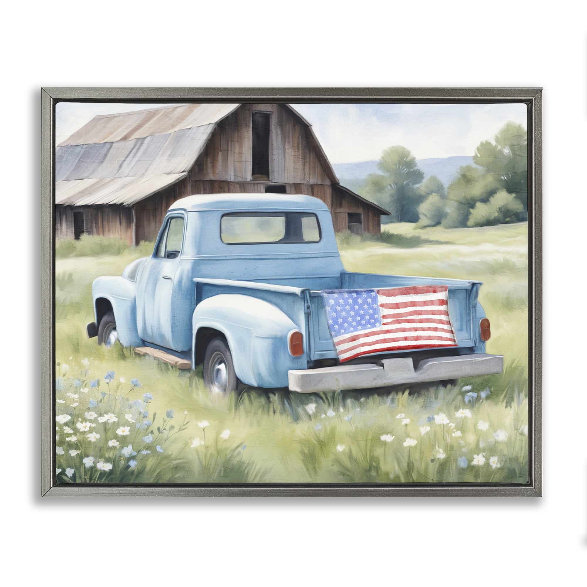 Stupell Industries American Pride Truck on Farm Gray Framed Floater Canvas Wall Art, design by Kim Allen