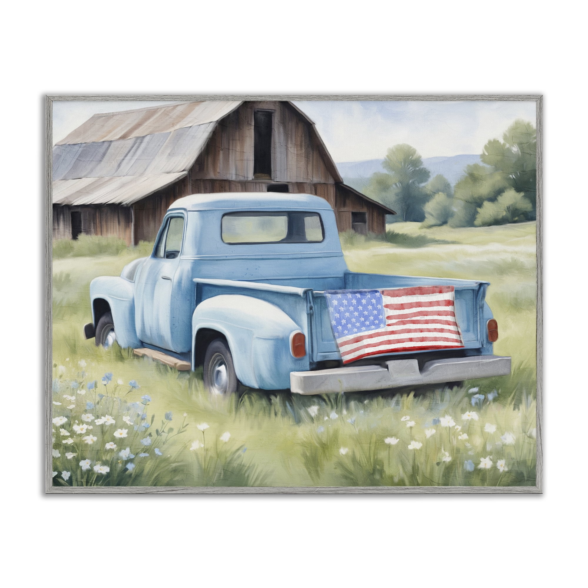 Stupell Industries American Pride Truck on Farm Gray Framed Giclee Art, design by Kim Allen