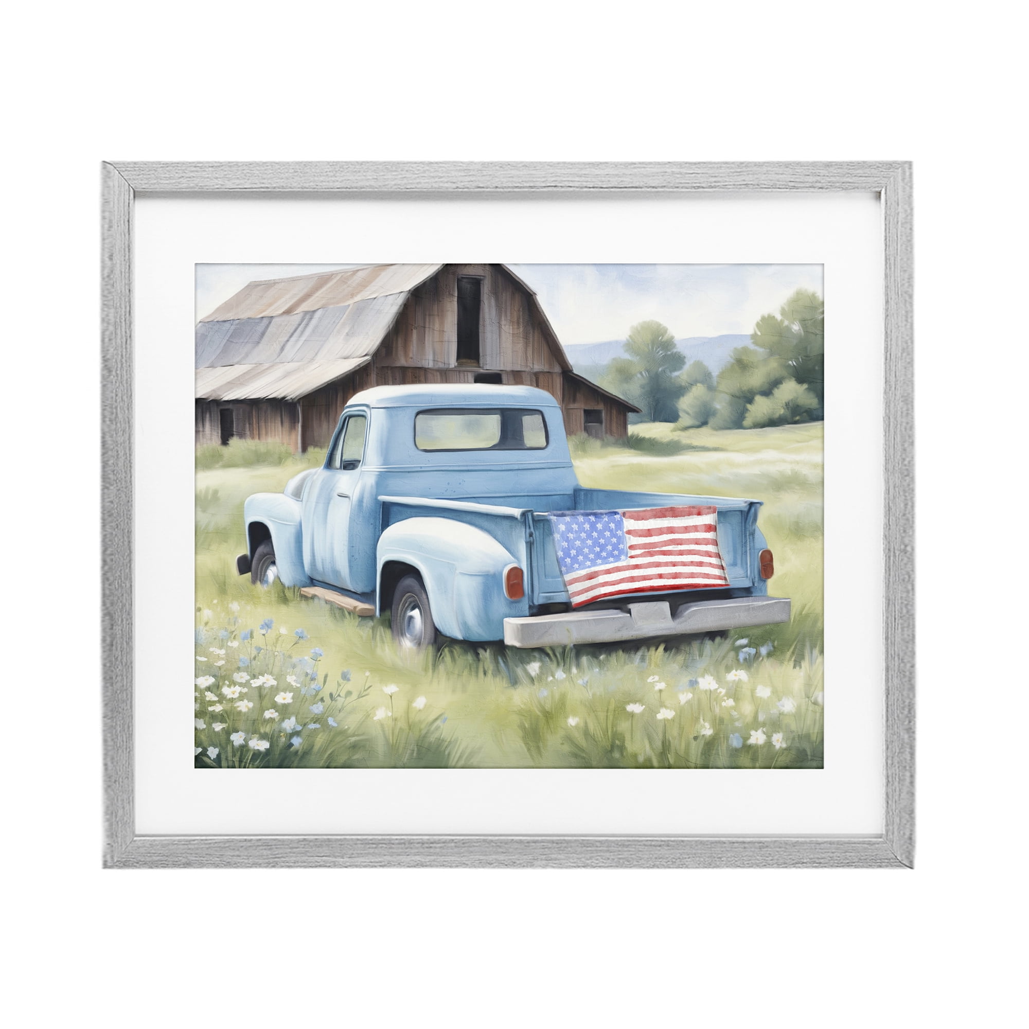 Stupell Industries American Pride Truck on Farm Gray Framed Print Under Glass, design by Kim Allen