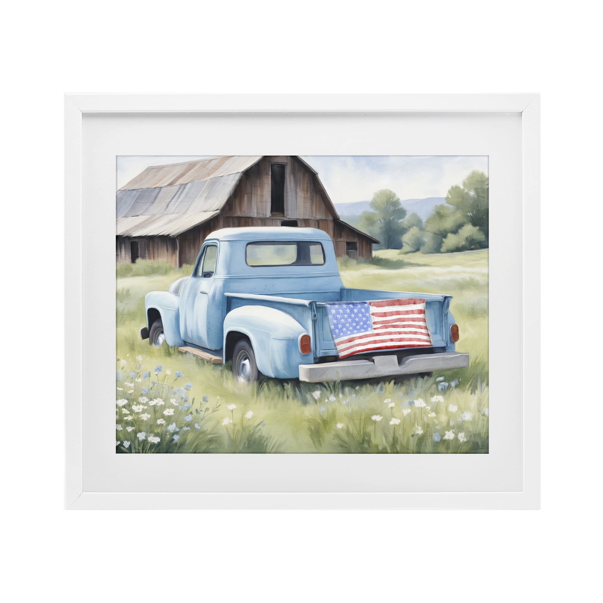 Stupell Industries American Pride Truck on Farm White Framed Print Under Glass, design by Kim Allen