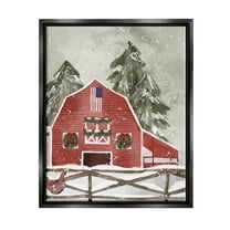 Stupell Industries Americana Barn Holiday Snow Scene Graphic Art Jet Black Floating Framed Canvas Print Wall Art, Design by Laura Konyndyk