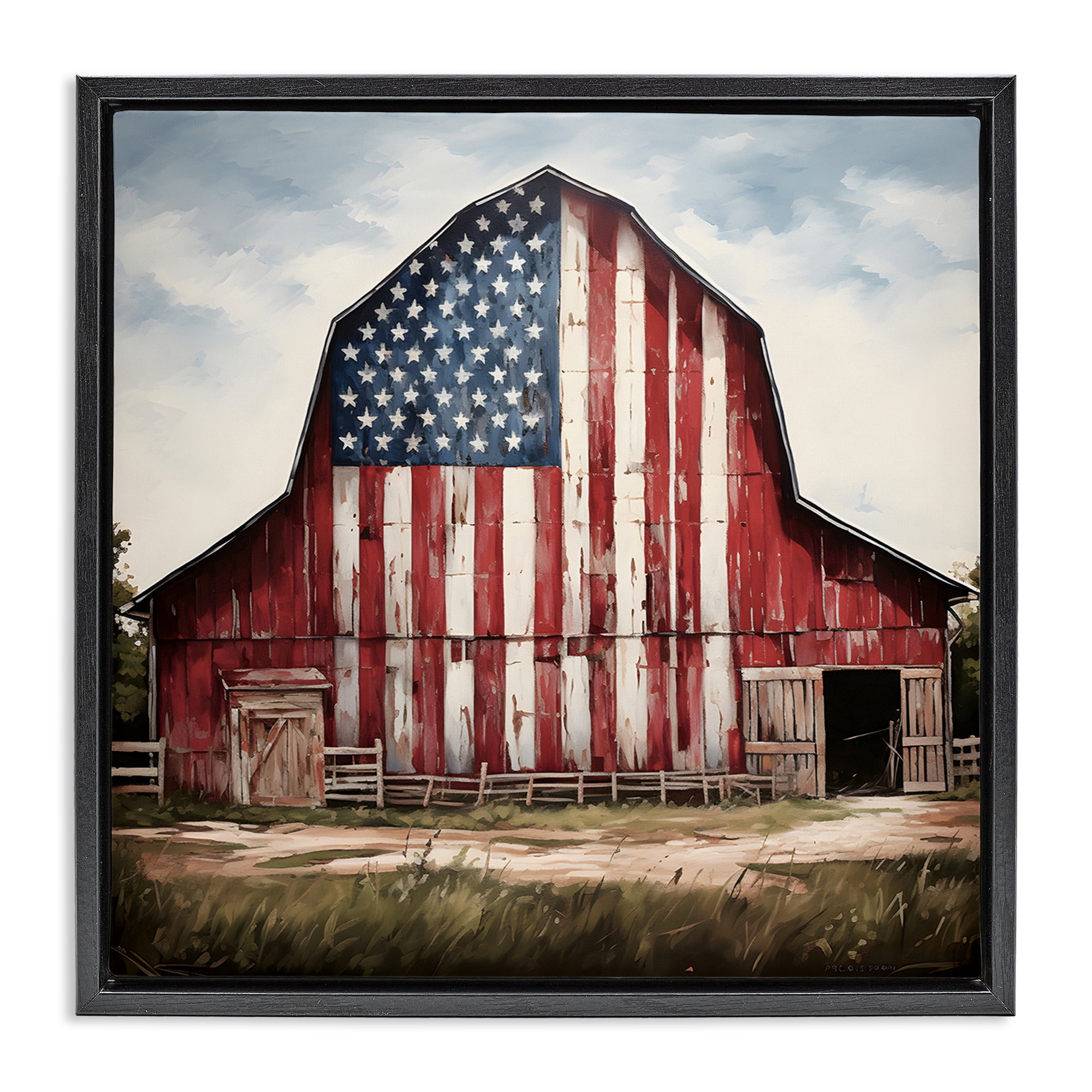Stupell Industries Americana Barn View Landscape Painting Black Floater Framed Canvas Art Print Wall Art, 25 x 25