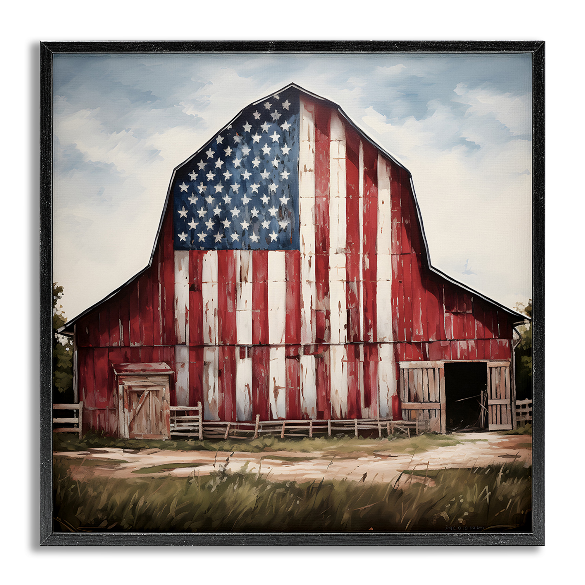 Stupell Industries Americana Barn View Landscape Painting Gray Framed Art Print Wall Art, 12 x 12