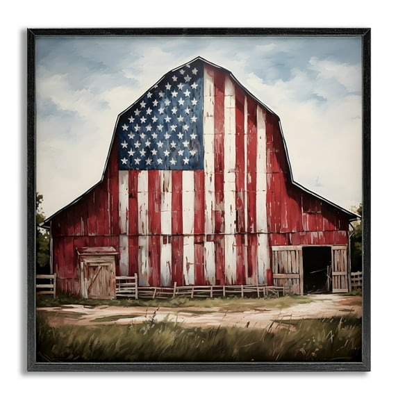 Stupell Industries Americana Barn View Landscape Painting Gray Framed Art Print Wall Art, 17 x 17