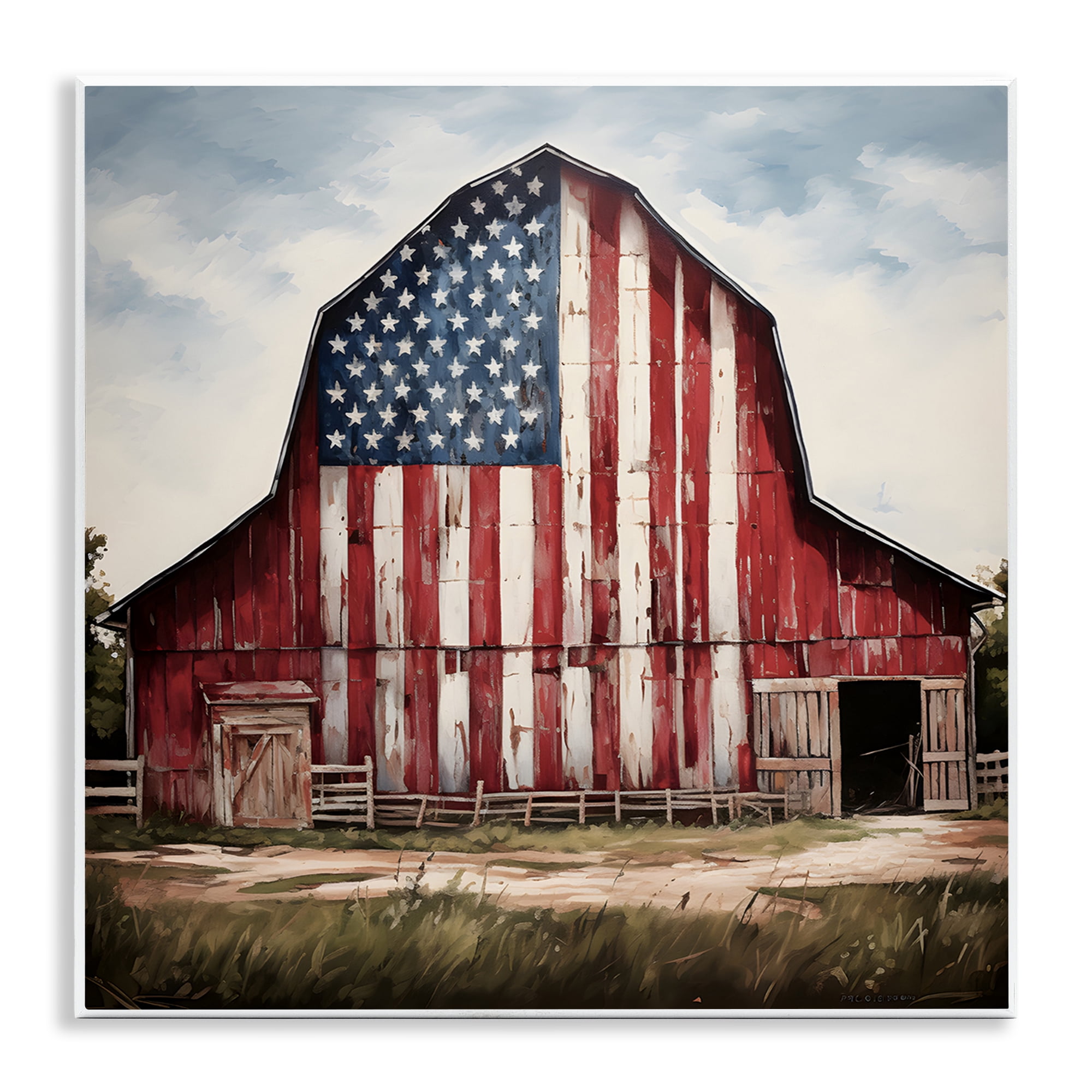 Stupell Industries Americana Barn View Landscape Painting Unframed Art Print Wall Art, 12 x 12