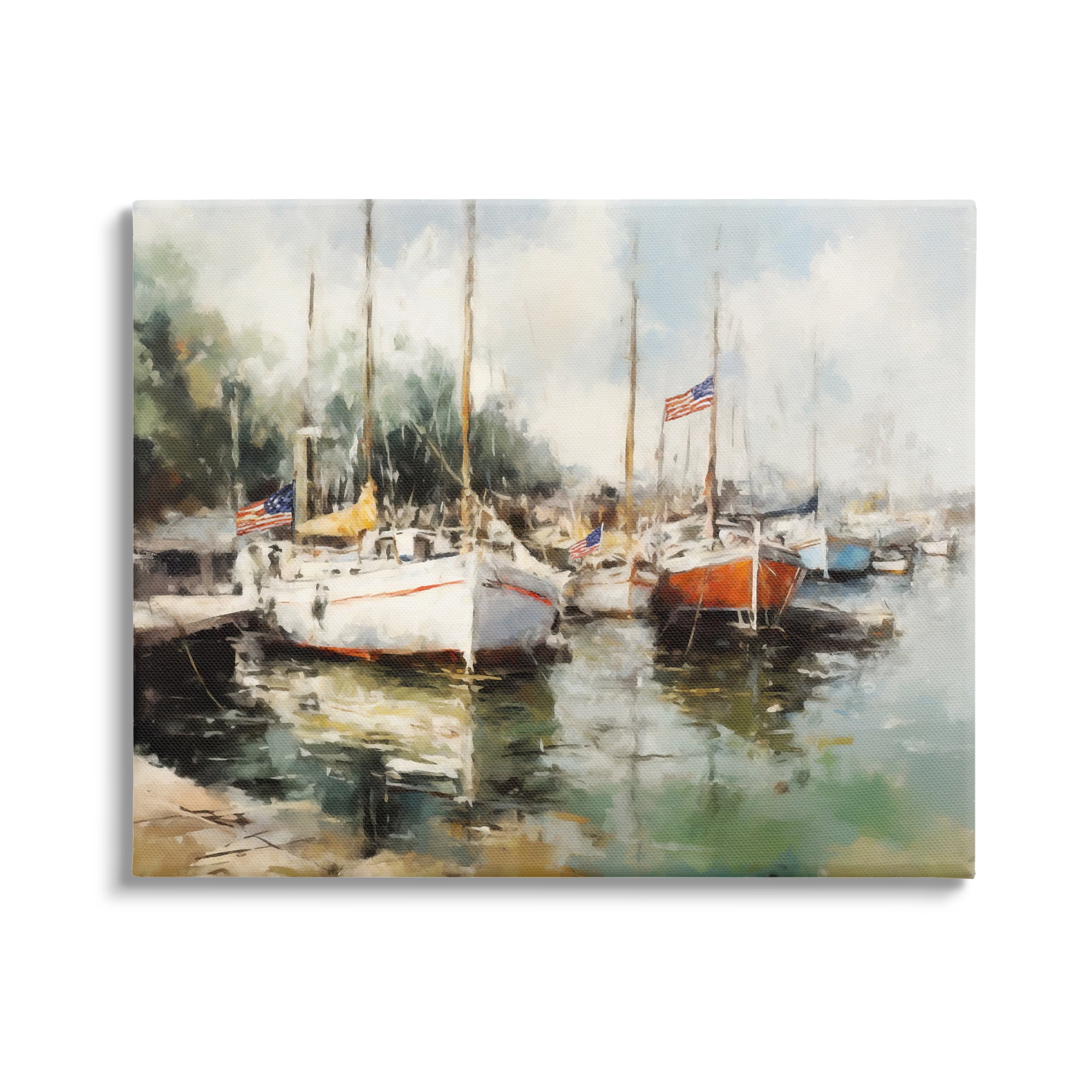 Stupell Industries Americana Boat Harbor Transportation Painting Gallery Wrapped Canvas Art Print Wall Art, 40 x 30