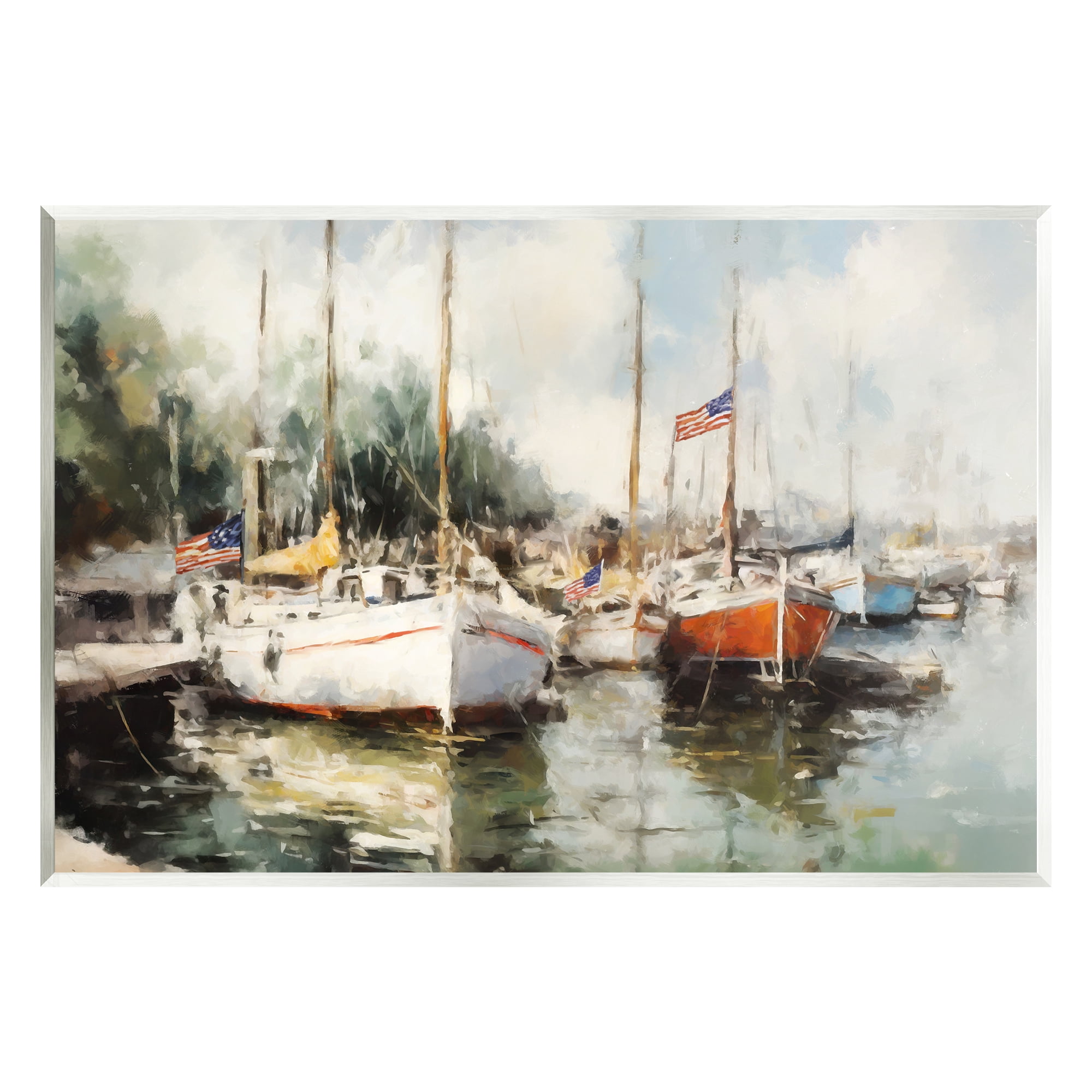 Stupell Industries Americana Boat Harbor Transportation Painting Unframed Art Print Wall Art, 19 x 13