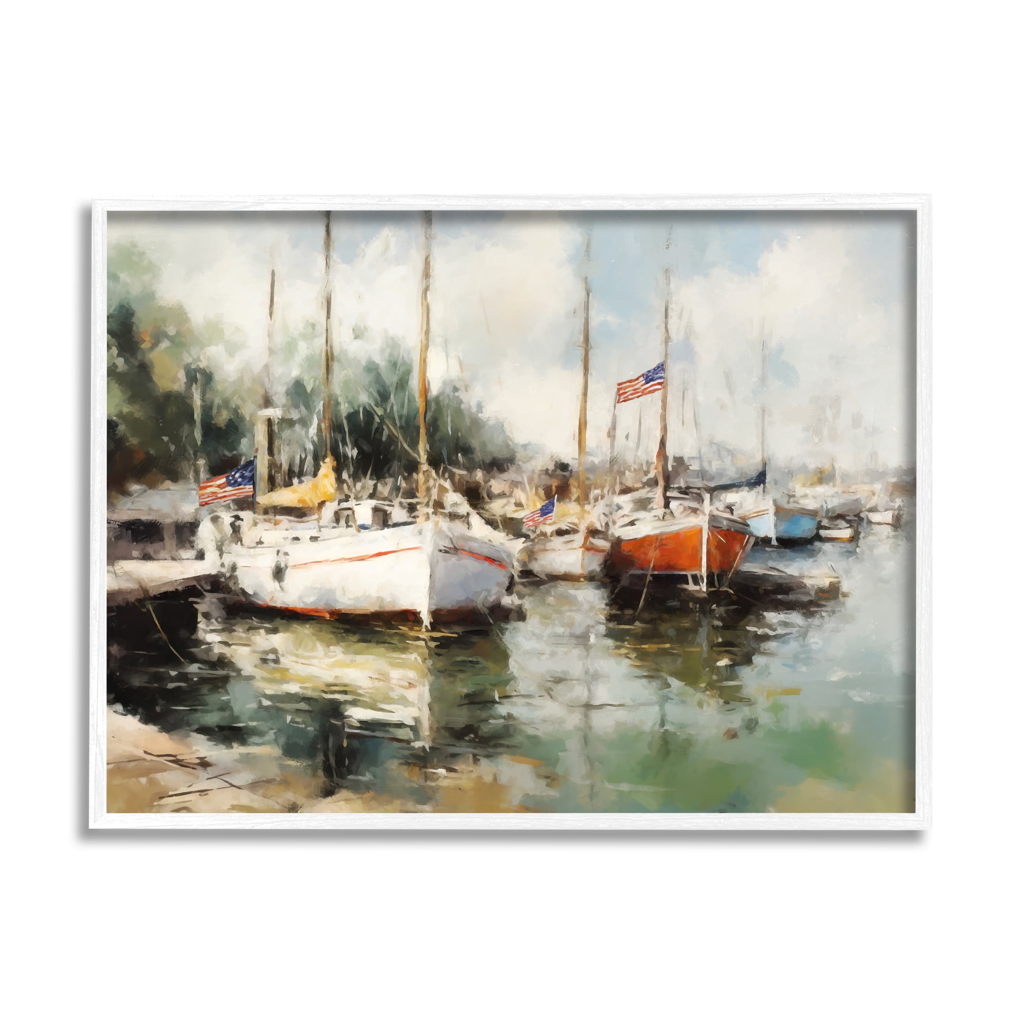 Stupell Industries Americana Boat Harbor Transportation Painting White Framed Art Print Wall Art, 30 x 24