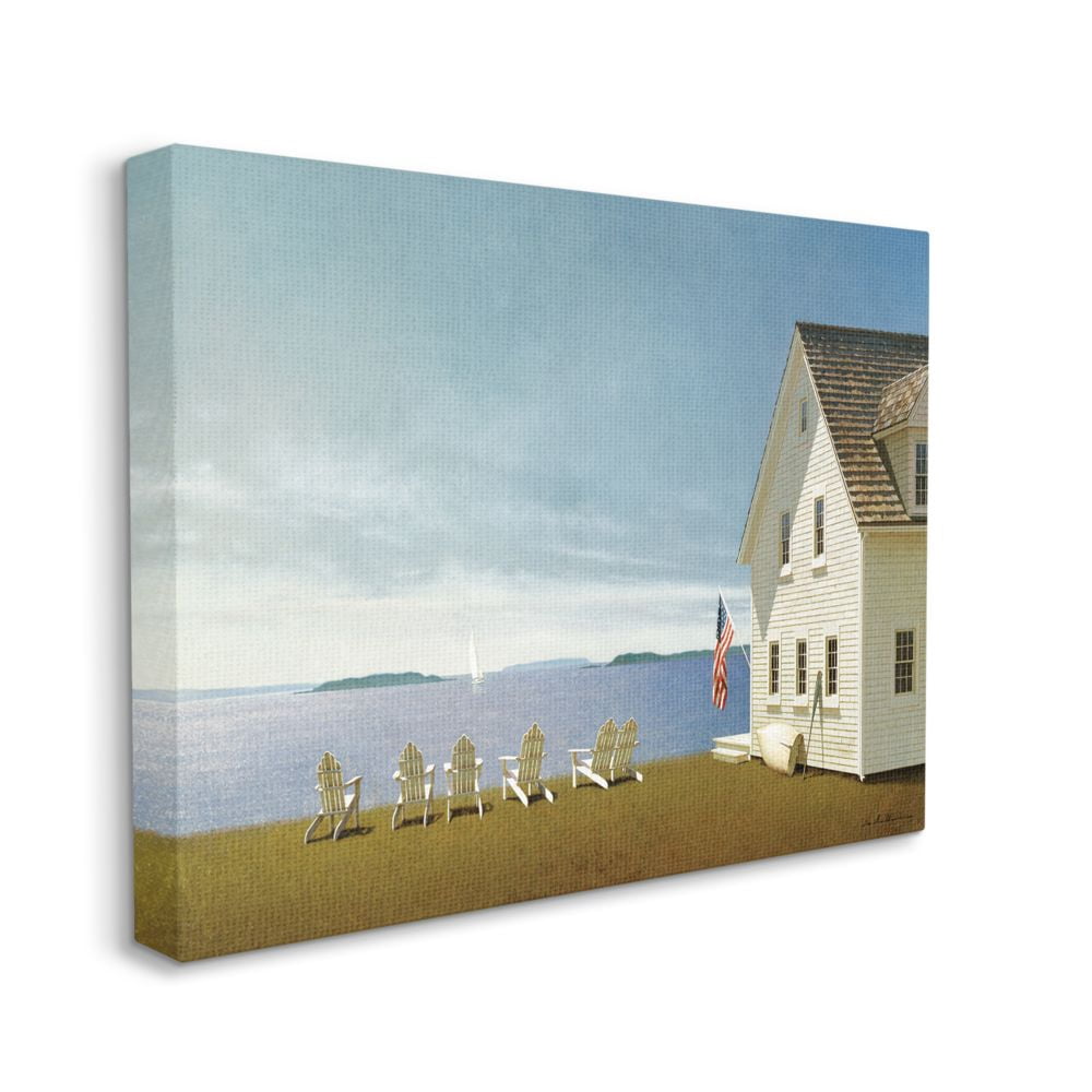 Stupell Industries Americana Cape House Coastal Landscape Charm Painting Canvas Wall Art Design by Zhen-Huan Lu, 36" x 48"