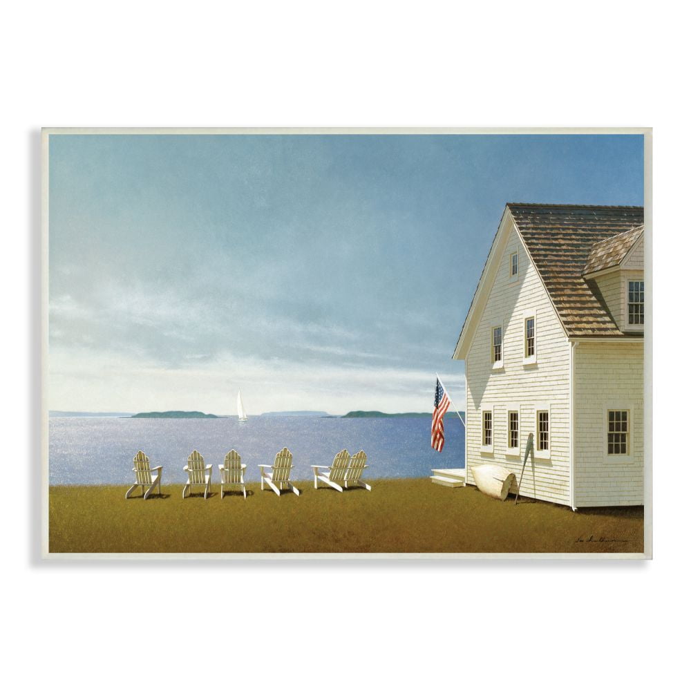 Stupell Industries Americana Cape House Coastal Landscape Charm Painting Wall Plaque Design by Zhen-Huan Lu, 13" x 19"