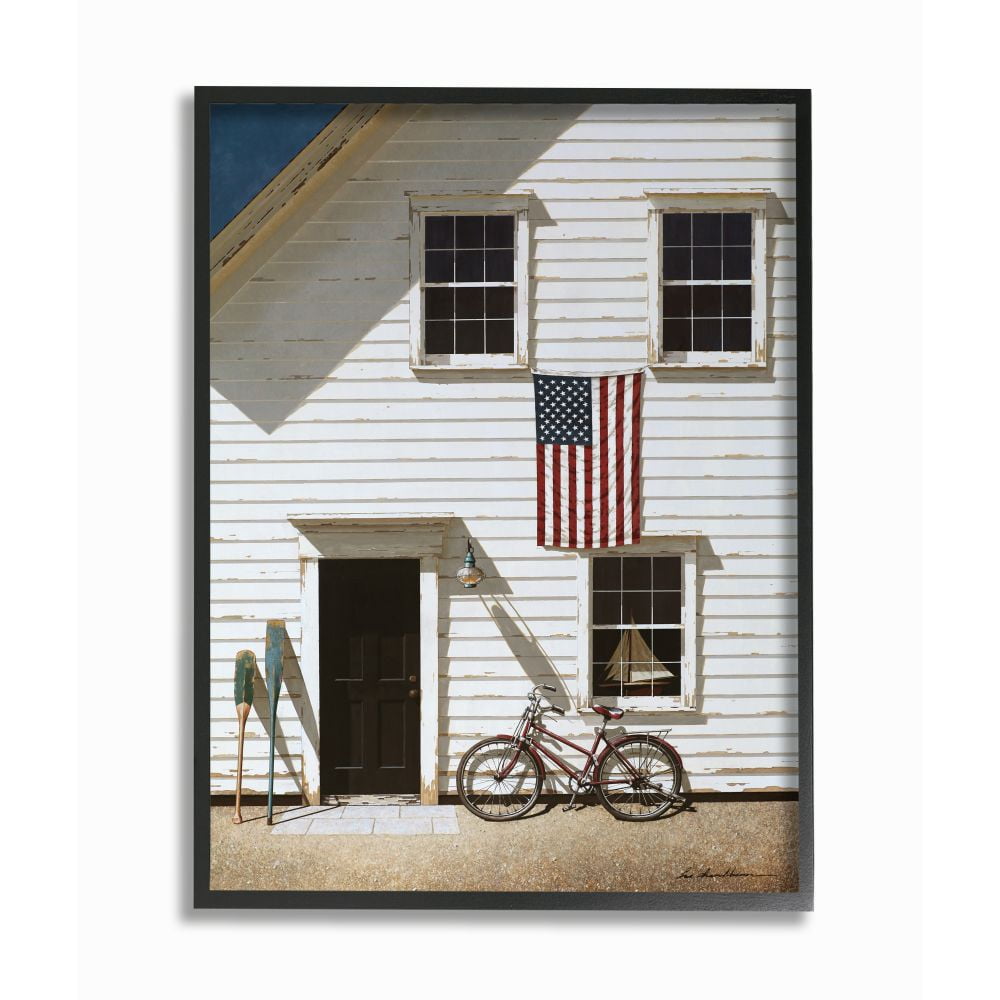 Stupell Industries Americana Cape House Front Vintage Realistic Painting Framed Wall Art Design by Zhen-Huan Lu, 24" x 30", Black Framed