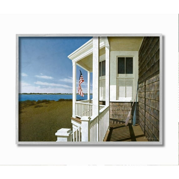 Stupell Industries Americana Cottage Porch Realistic Coastal Painting Framed Wall Art Design by Zhen-Huan Lu, 11" x 14", Gray Framed