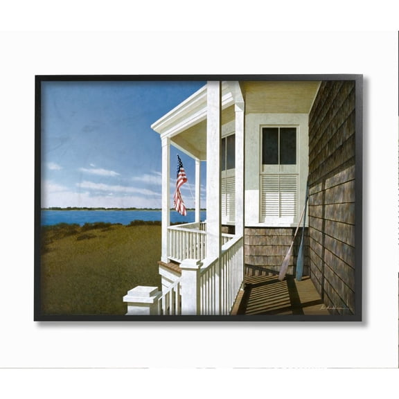 Stupell Industries Americana Cottage Porch Realistic Coastal Painting Framed Wall Art Design by Zhen-Huan Lu, 16" x 20", Black Framed