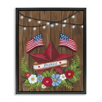 Stupell Industries Americana Country Garland Holiday Painting Black Floater Framed Canvas Art Print Wall Art, 17 x 21