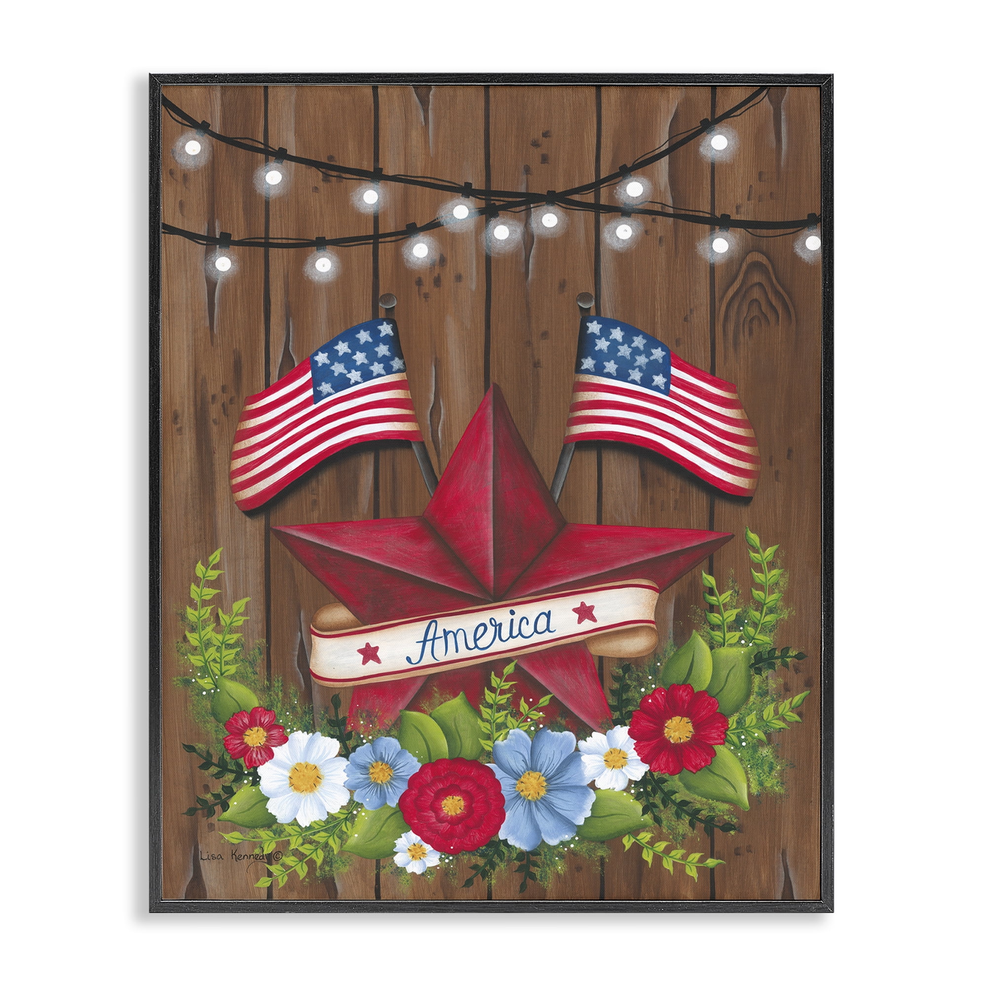 Stupell Industries Americana Country Garland Holiday Painting Black Framed Art Print Wall Art, 11 x 14