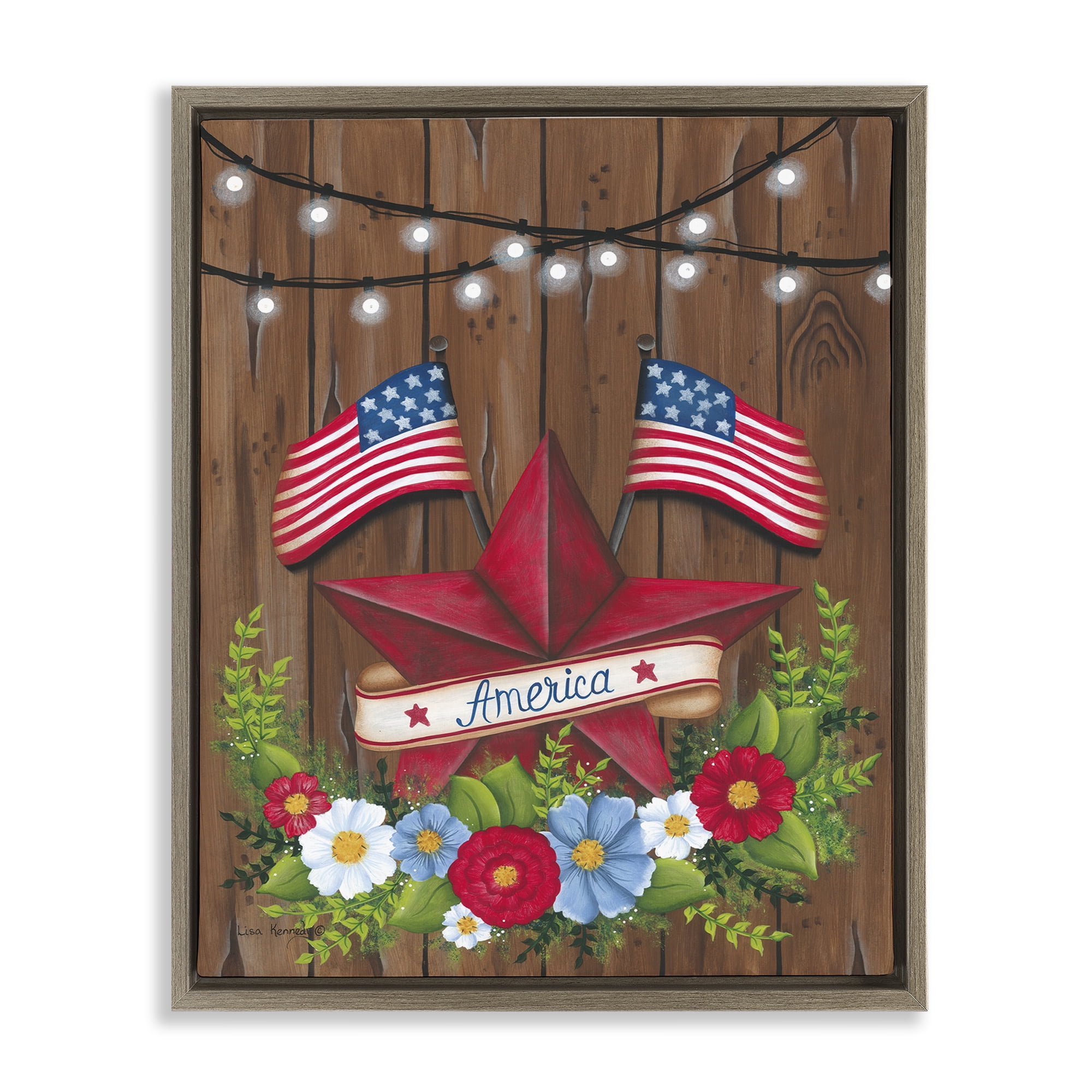 Stupell Industries Americana Country Garland Holiday Painting Brown Floater Framed Canvas Art Print Wall Art, 25 x 31