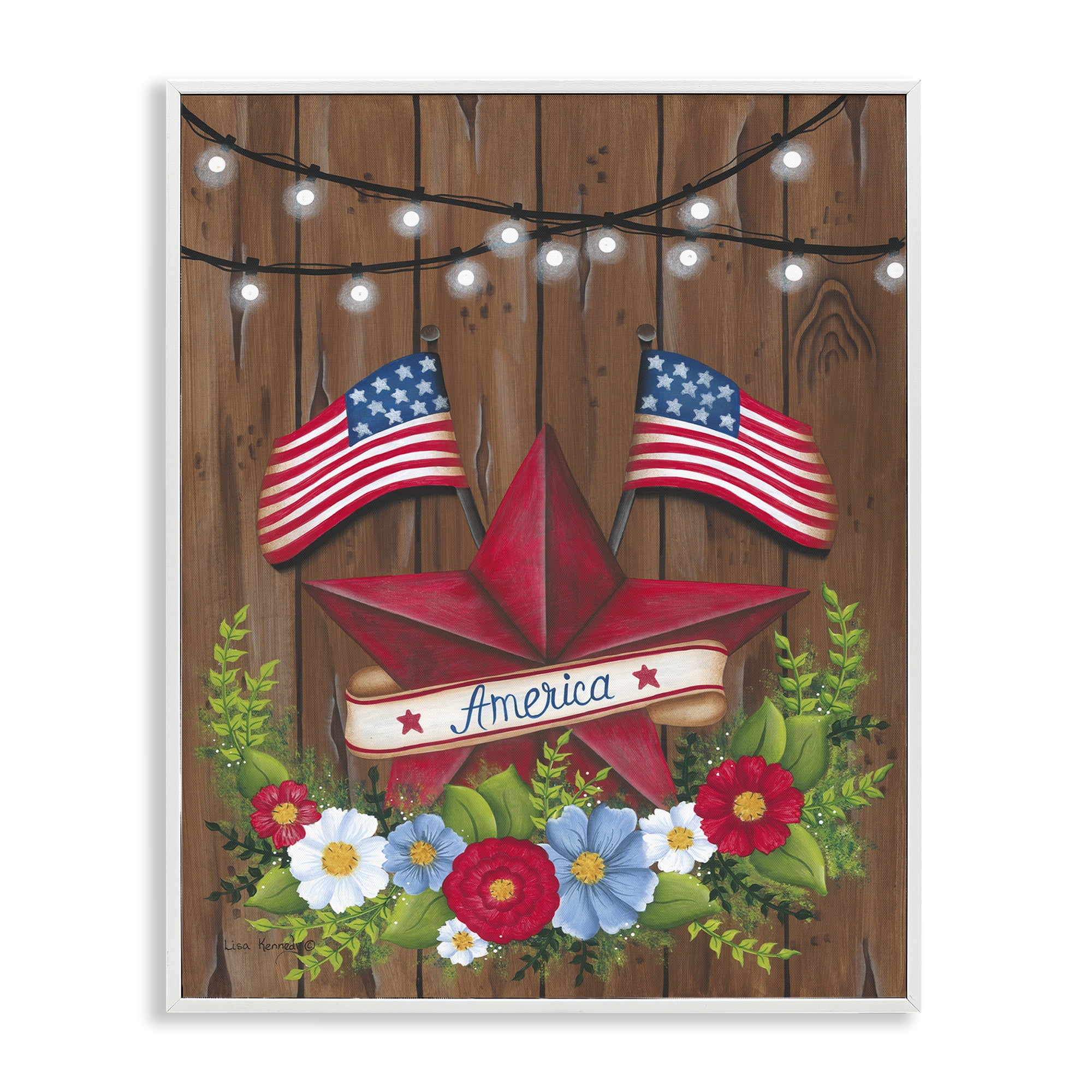 Stupell Industries Americana Country Garland Holiday Painting White Framed Art Print Wall Art, 11 x 14