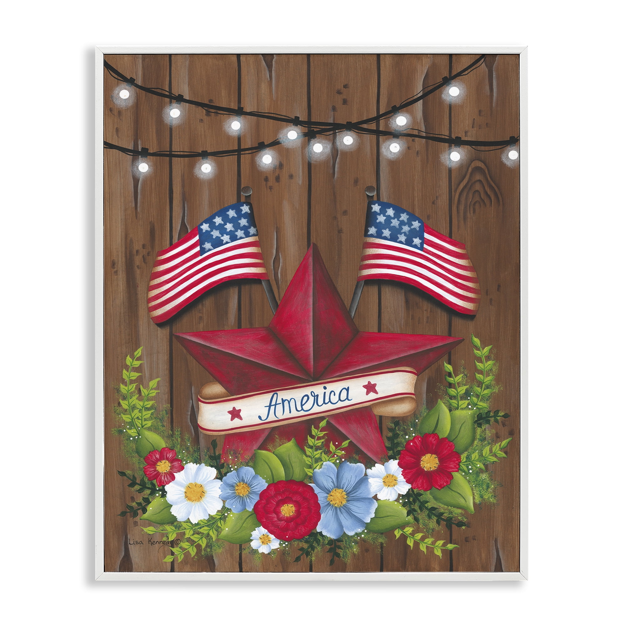 Stupell Industries Americana Country Garland Holiday Painting White Framed Art Print Wall Art, 16 x 20