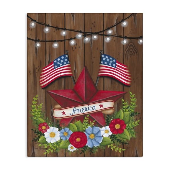 Stupell Industries Americana Country Garland Holiday Painting Wrapped Canvas Art Print Wall Art, 24 x 30