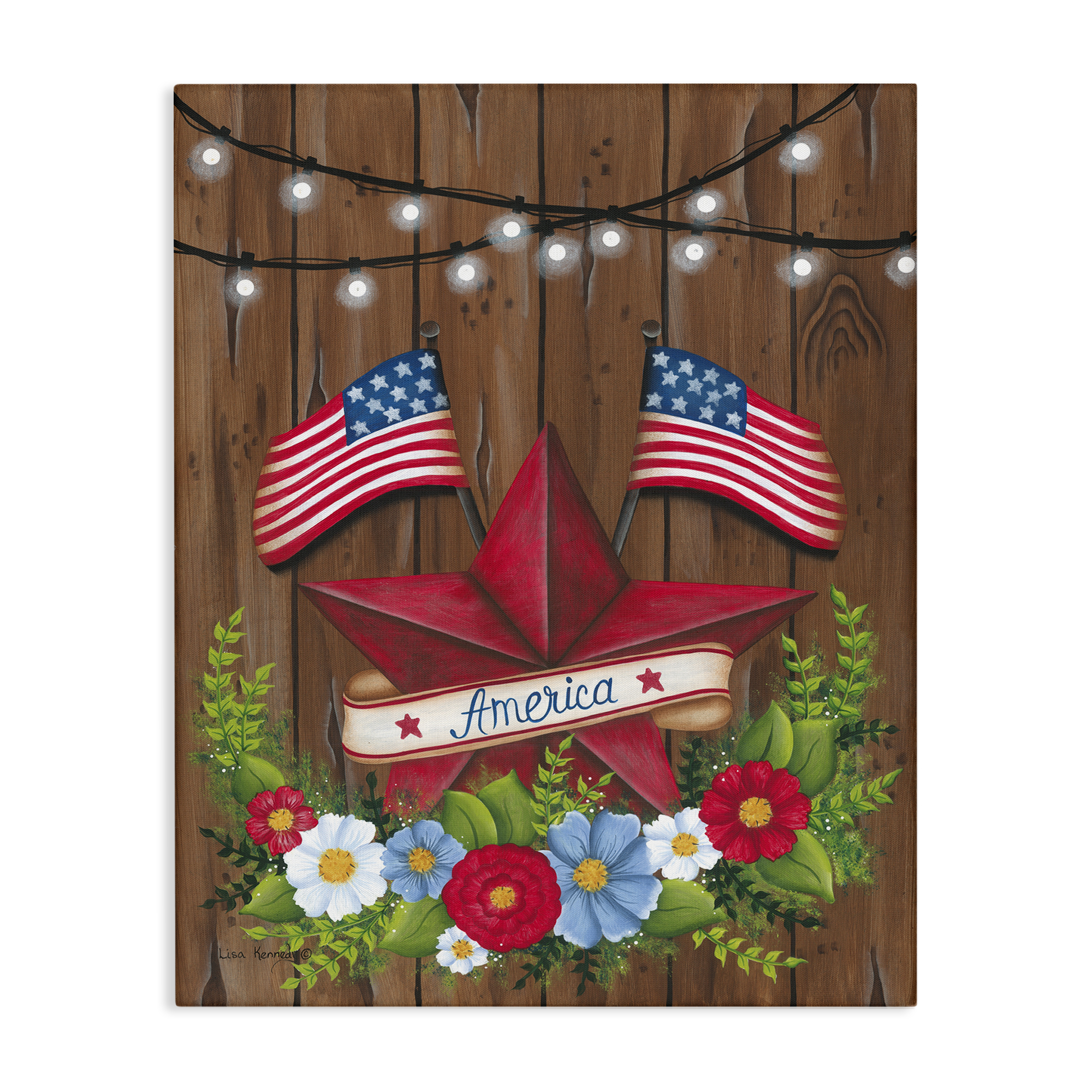 Stupell Industries Americana Country Garland Holiday Painting Wrapped Canvas Art Print Wall Art, 30 x 40