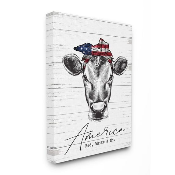 Stupell Industries Americana Cow Red White and Moo Country Farm Quote Canvas Wall Art Design by Lettered and Lined, 16" x 20"