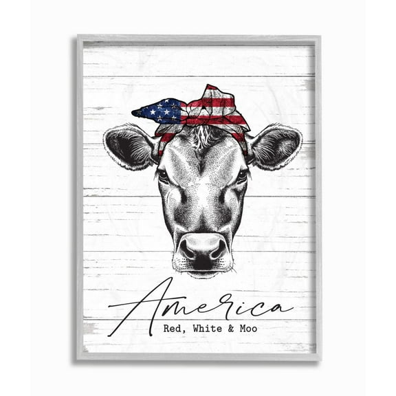 Stupell Industries Americana Cow Red White and Moo Country Farm Quote Framed Wall Art Design by Lettered and Lined, 11" x 14", Gray Framed